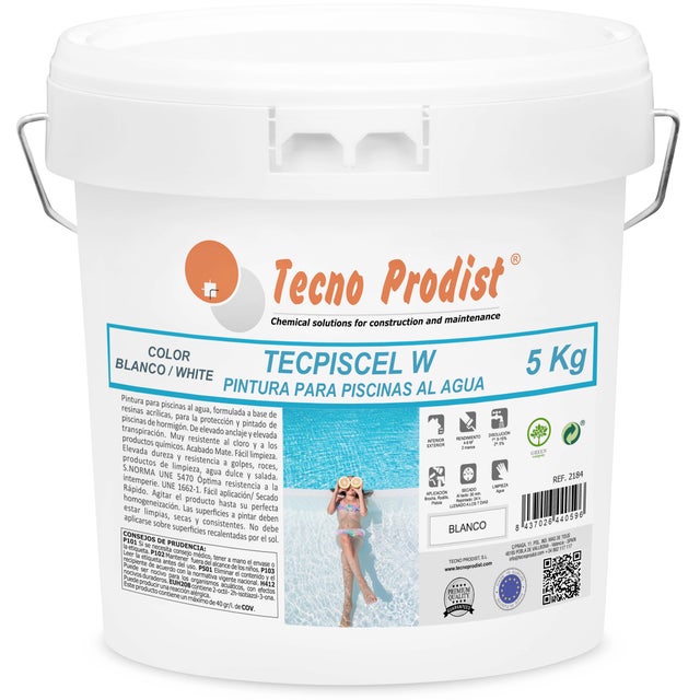 TECPISCEL W Peinture à l'eau pour piscines (5 Kg BLANC) - Haute résistance et durabilité - Haut pouvoir couvrant, flexibilité, adhérence