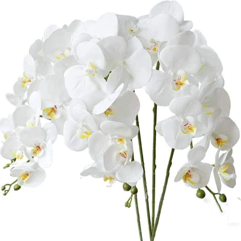 4 szt. Storczyk Phalaenopsis Sztuczne Białe Kwiaty 70 cm z Liśćmi Sztucznego Storczyka