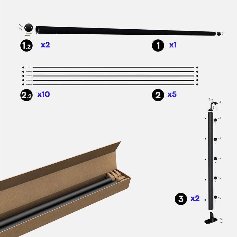Kit garde-corps aluminium noir 2m pose à plat, Opalu KORDO - 4