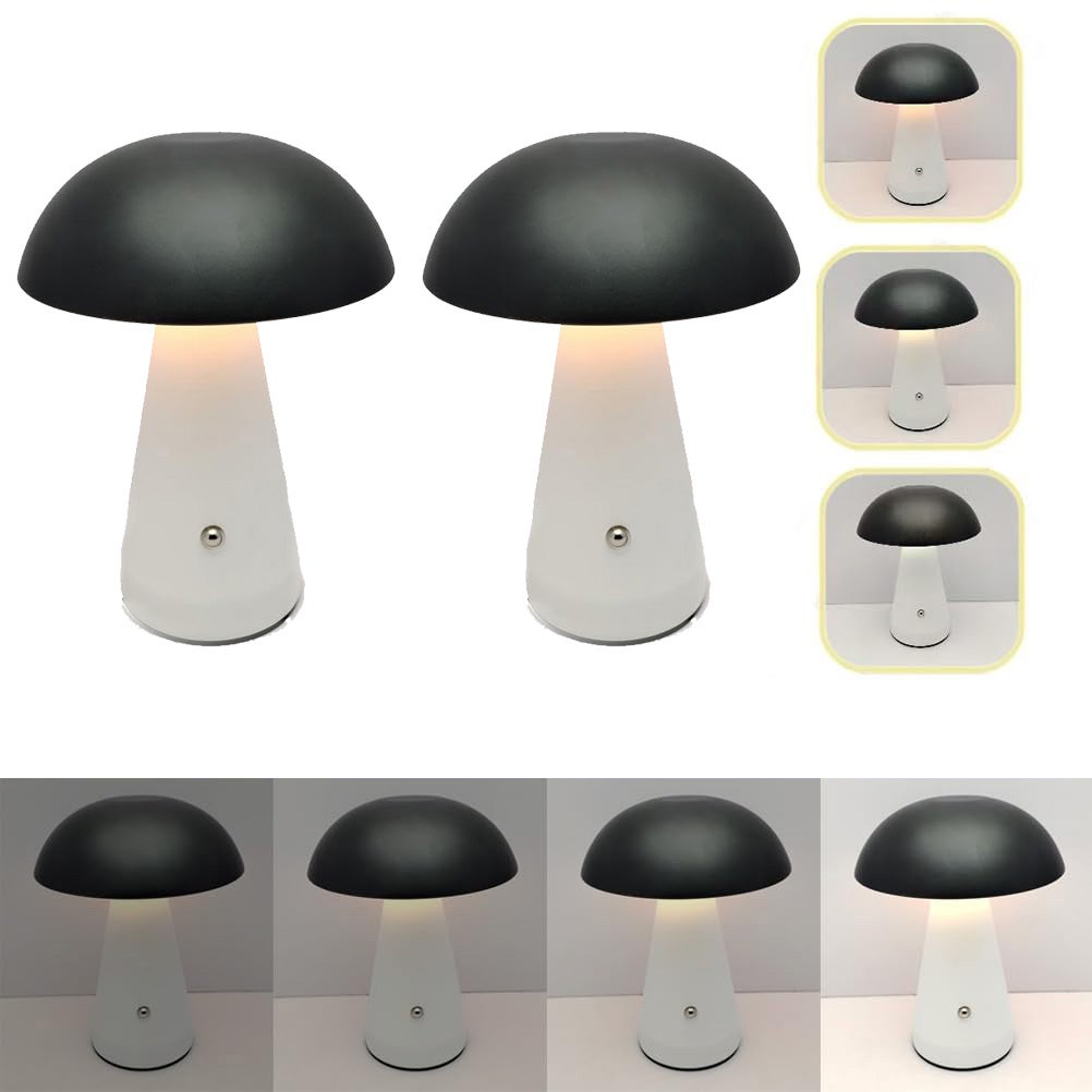 Zestaw lamp stołowych LED w stylu retro w kształcie grzyba ściemniana lampka nocna tworząca atmosferę czarne trójkolorowe z płynną regulacją jasności