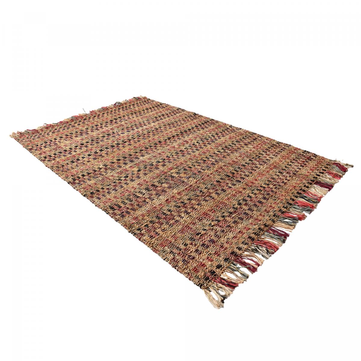 Tapis jute 120x170 fait à la main beige et bordeaux SQUARE - 9