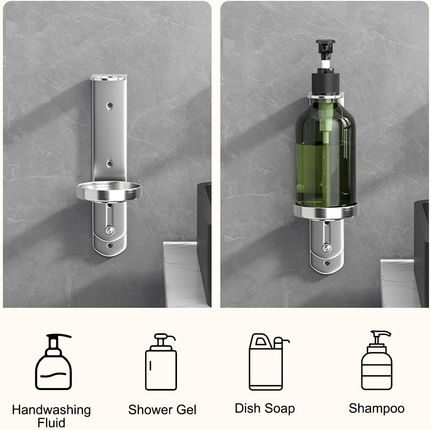 Distributeur de savon - Support mural en acier inoxydable pour pompe à suspendre (1 trou) - 5