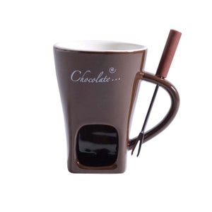 Tasse à chocolat fondu, tasse à fondue au chocolat, tasse à fondue en céramique avec fourchette à fromage et caramel (marron foncé)