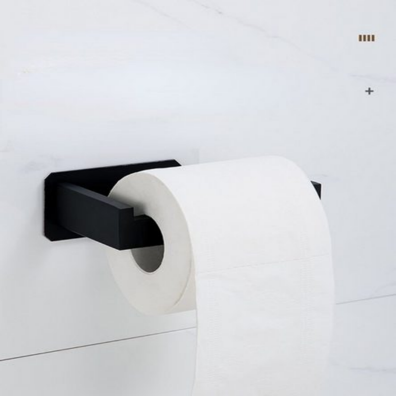 Barra para toallas de acero inoxidable negro sin perforación, juego de 5 accesorios de baño con cinta adhesiva doble cara 3M - 4