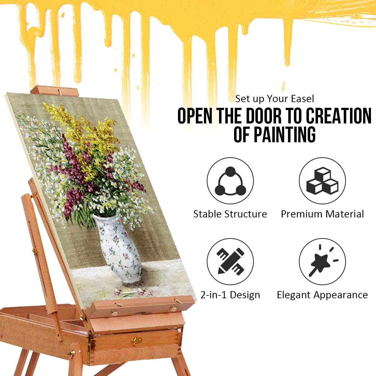 Chevalet Bois Pliable 180CM avec sangle de transport, Chevalet de Table avec Palette, Tiroir, pour Châssis jusqu'à 86 cm, pour Enfants et Adultes - 7