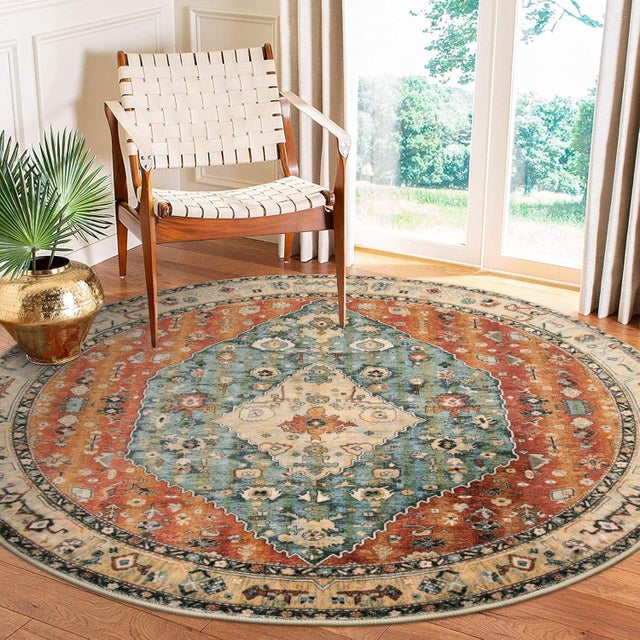 Grand Tapis Rond Style bohème Tribal - Lavable - Doux et antidérapant - pour Chambre à Coucher, Salon, Vestibule, entrée, Chambre d'enfant - 120*120cm