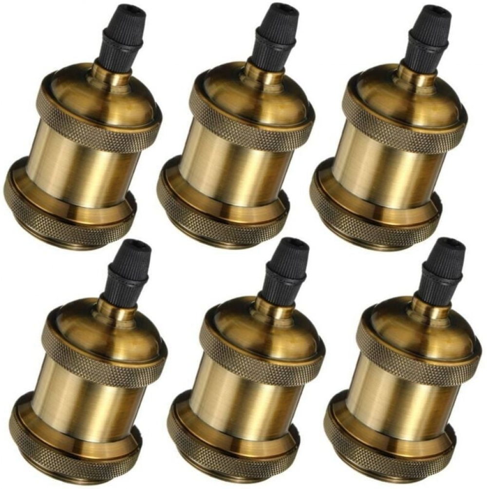 6× Retro Oprawka Żarówki E27 Edison LED, Adapter Lampy w Stylu Vintage Spiralny Uchwyt 110-220V do Zawieszenia Żyrandola Sufitowego, Brąz