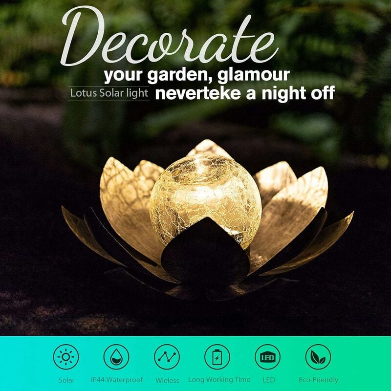 Lampada Solare Da Giardino A Forma Di Fiore Di Loto Blu – Sfera Di Vetro Incrinato E Luci RGB, Altezza 101 Cm