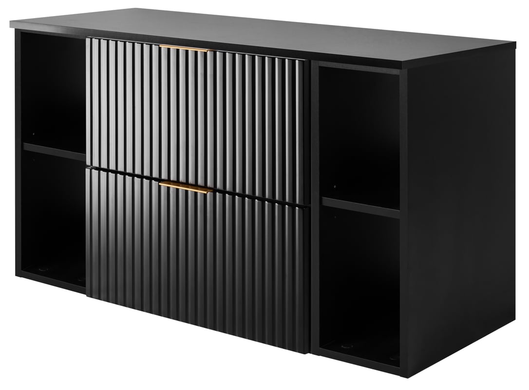 Zestaw łazienkowy FLOW 100 cm czarny z czarnymi regałami blat w zestawie