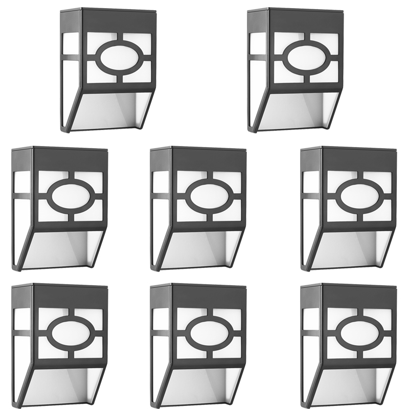 8-częściowa zewnętrzna lampa ścienna z panelem słonecznym, solarna lampa ścienna z 2 diodami LED, ciepła + kolorowa (polikrystaliczna)
