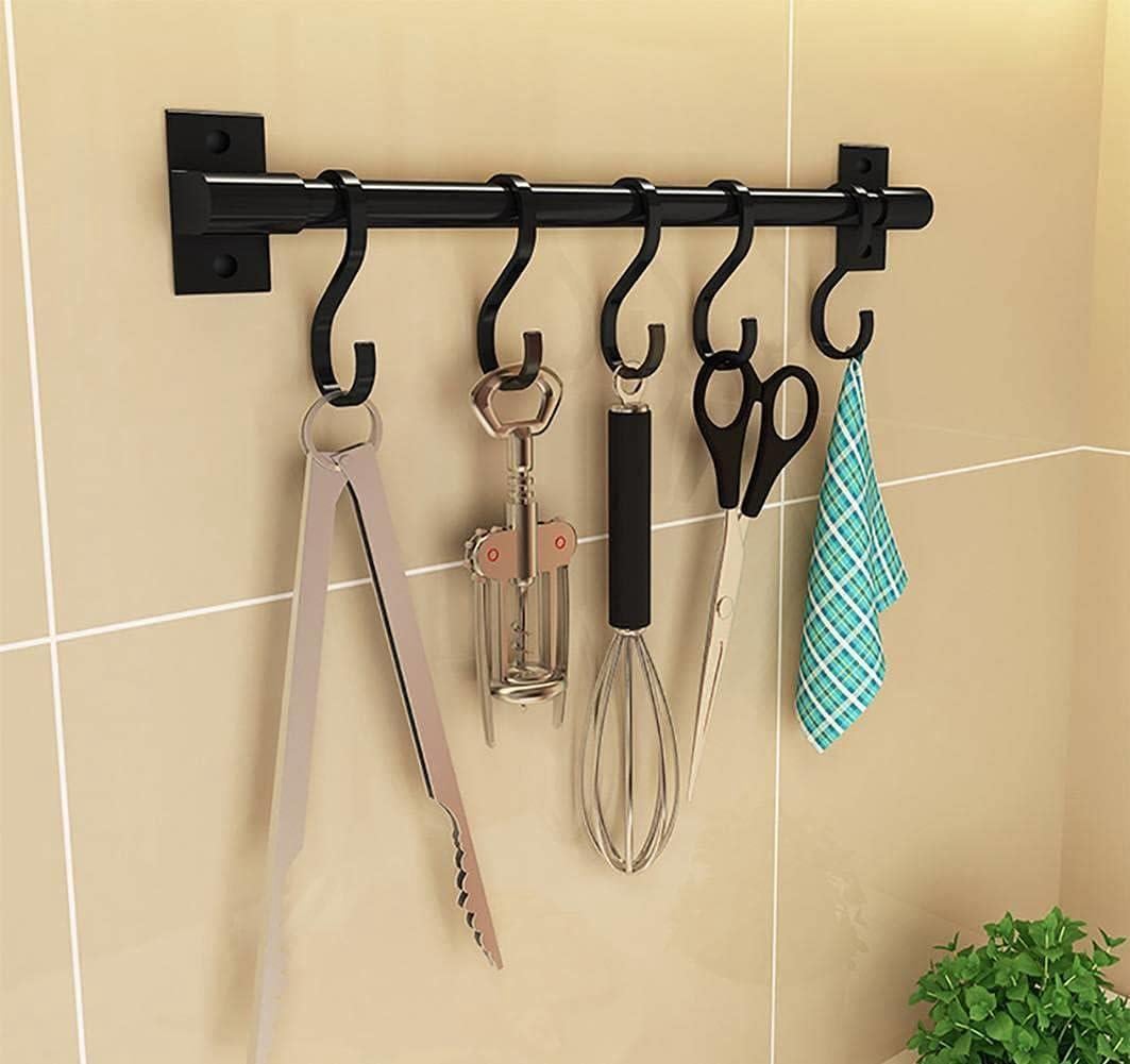 Adhesivo fuerte sin rastro, gancho de pared detrás de la puerta, perchero, gancho de pared para cocina y baño (negro, con 6 ganchos) - 3