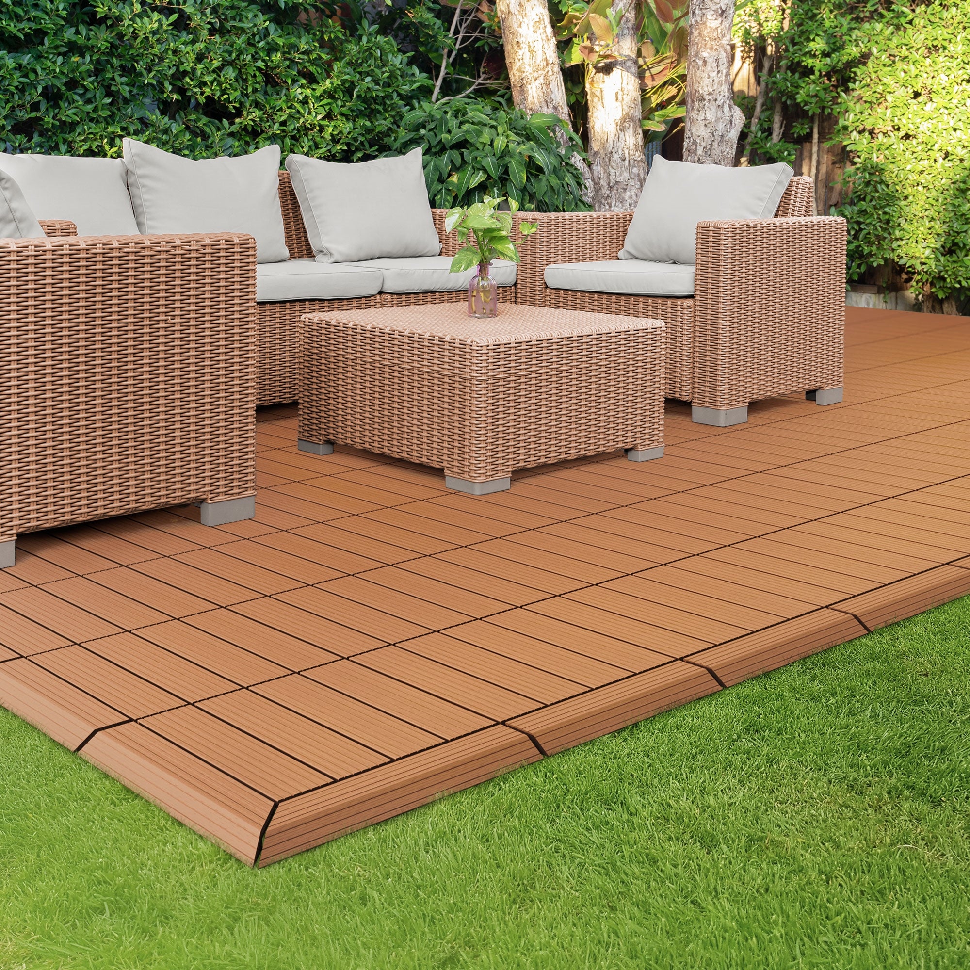 ML-Design listwa narożna lewa wpc jasnobrązowy 38x2x7,5 cm profil drewnopodobny ryflowany z odpływem wzmocniona baza system klik obróbka krawędzi - 8