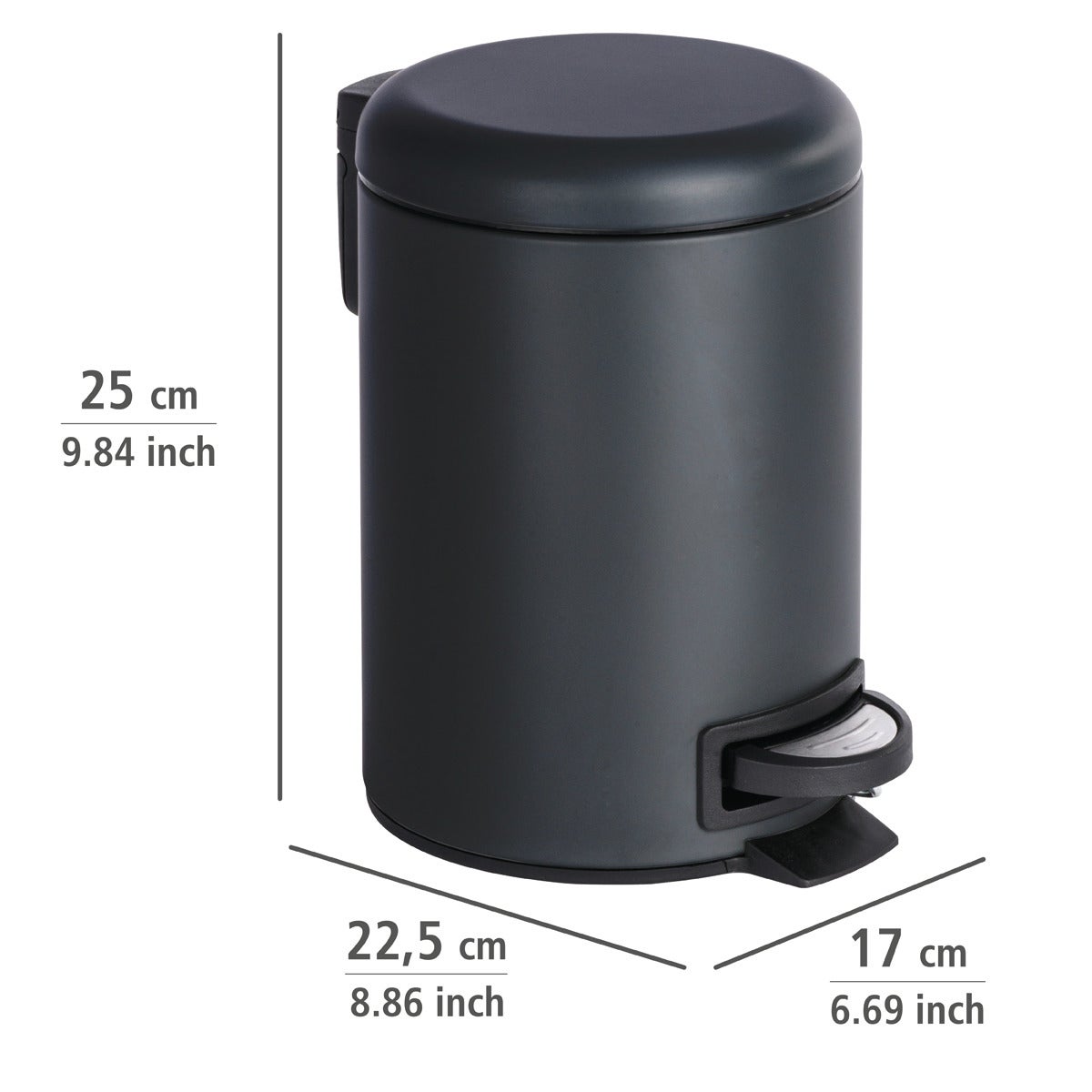 Poubelle à Pédale LEMAN, 3L, Petite Poubelle Salle De Bain, Acier Inox Noir mat - 5