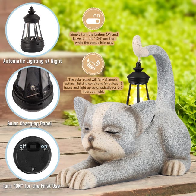 POTEY Statue da giardino - Luci a LED solari Sculture esterne per gatti e cani, figurine per interni Decorazioni per animali per cortile, prato da giardino POTEY Statue da giardino - Luci a LED solari Sculture esterne per gatti e cani, figurine per interni Decorazioni per animali per cortile, prato da giardino