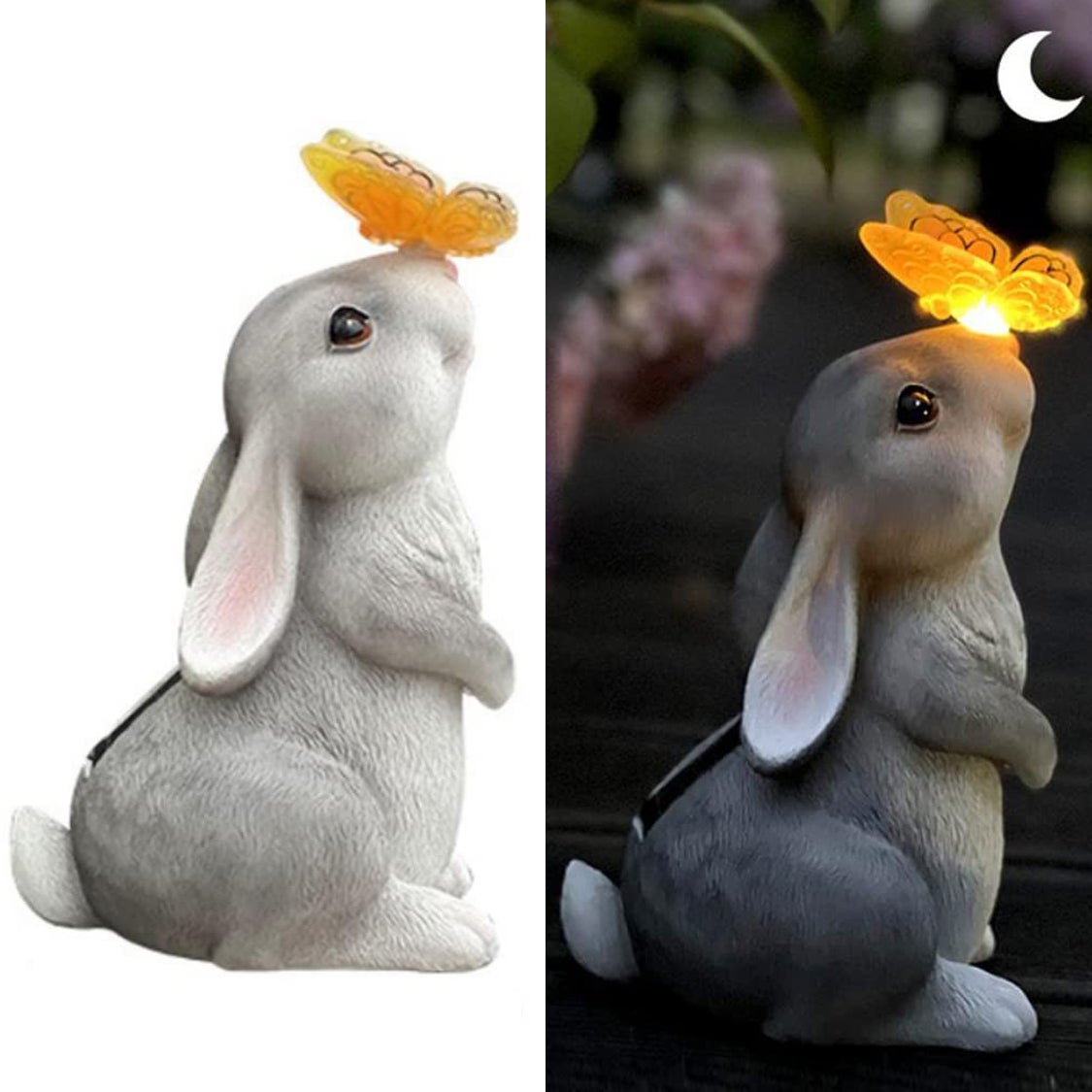 Statua Solare A Forma Di Coniglio Con Luci LED - Decorazione Da Giardino, 20x18x11 Cm, Con Farfalla, Per Esterni - 4
