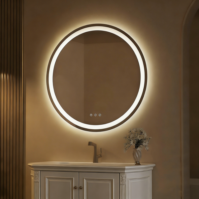 Diam,50 Miroir lumineux LED rond Miroir lumineux antibué,dimmable,Contrôle Tactile,3 couleurs