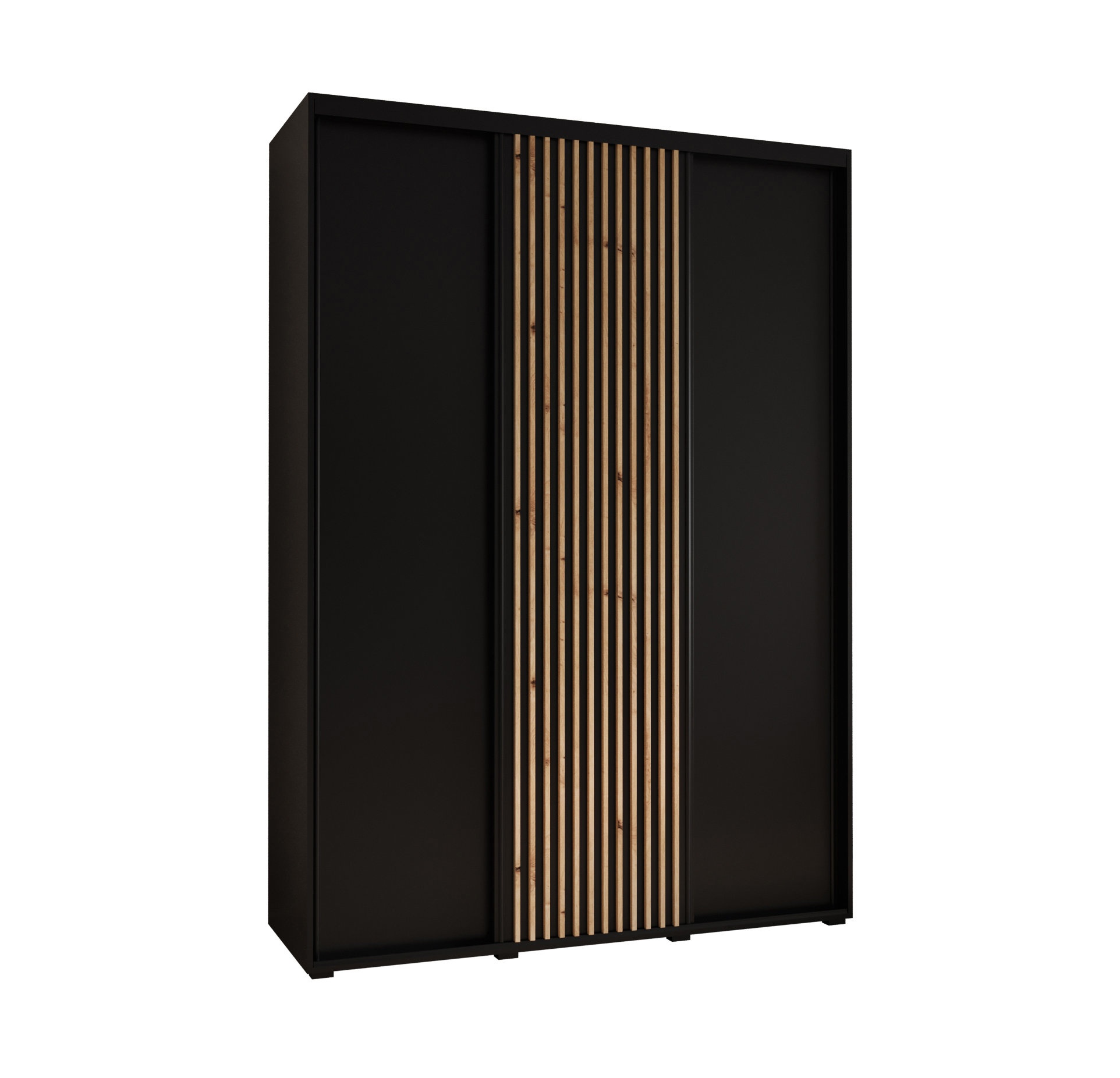 Szafa przesuwna wysoka Lanko 1 170 x 60 x 235,2 cm czarny + czarny + lamele artisan - Abiks Meble