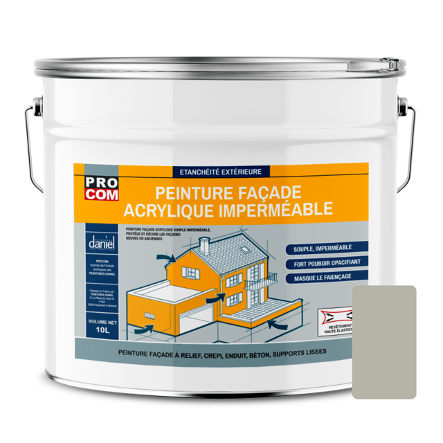 Peinture façade PROCOM crépi, façade à relief, imperméabilisation et protection des façades - Durable jusqu'à 10 ans 10 litres-Gris béton (RAL 7044)