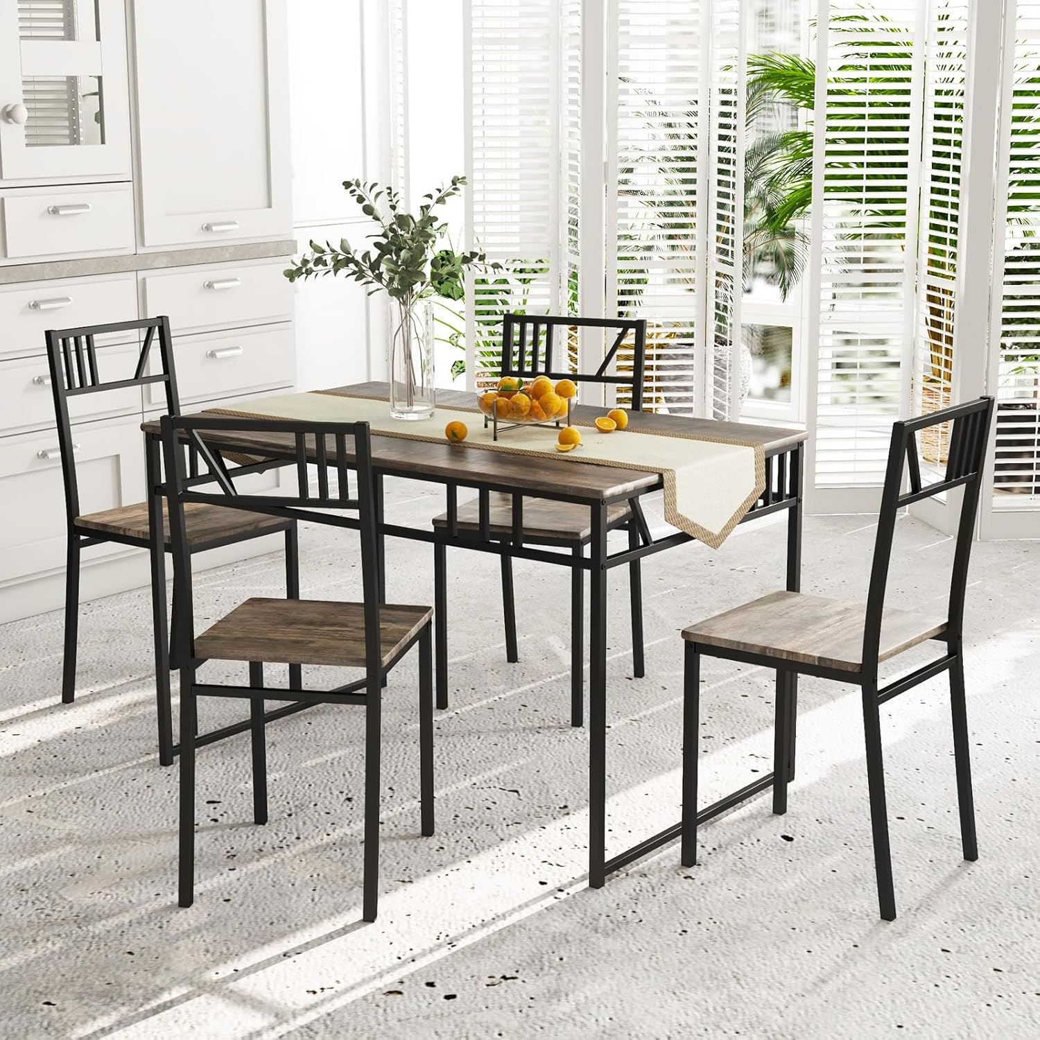 Set 4 Sedie Da Pranzo In Legno E Metallo, Stile Rustico E Moderno Per Cucina E Soggiorno, Nero