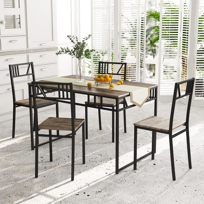 Set 4 Sedie Da Pranzo In Legno E Metallo, Stile Rustico E Moderno Per Cucina E Soggiorno, Nero