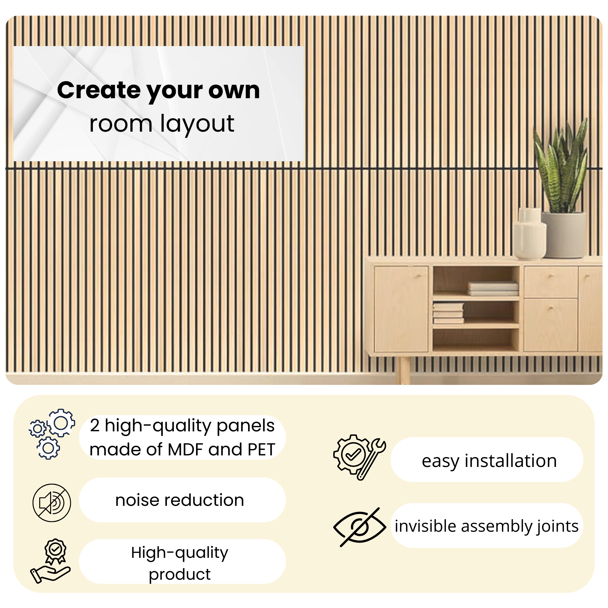 Painéis 3D de Ripas Acústicas 2 Peças (0,54m²) | Absorvente Acústico | Revestimento de Parede Efeito Madeira - Feltro 6 mm e MDF 9 mm (11000C) - 5