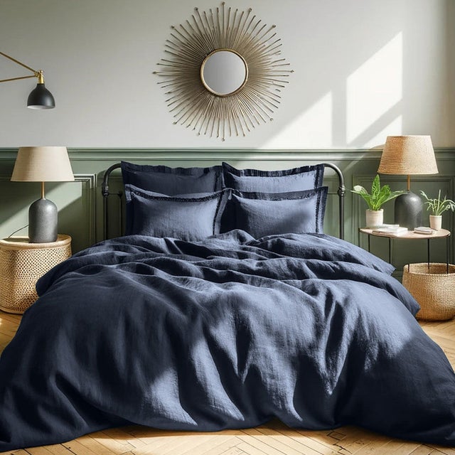 Housse de couette 200x200 lin lavé bleu nuit