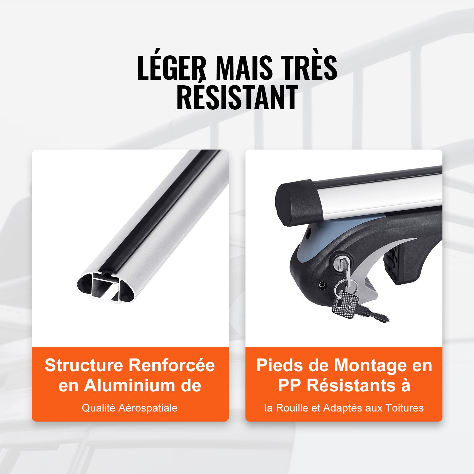 Barres de Toit Transversales Universelles VEVOR 2PCs Verrouillables Porte-Bagages Voiture en Aluminium Charge 90,7 kg Galerie de Toit - 5