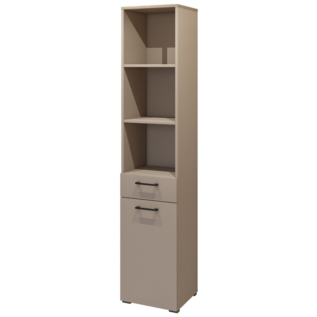 Conjunto de muebles de almacenamiento para lavadora colección WASHING – Mueble bajo y mueble alto – Topo y roble - 2