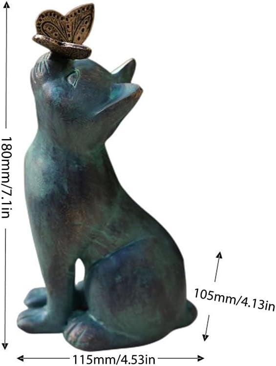 Figurines de jardin décoratives pour l'extérieur chaton avec papillon 11,5P x 10,5l x 20H CM - 2