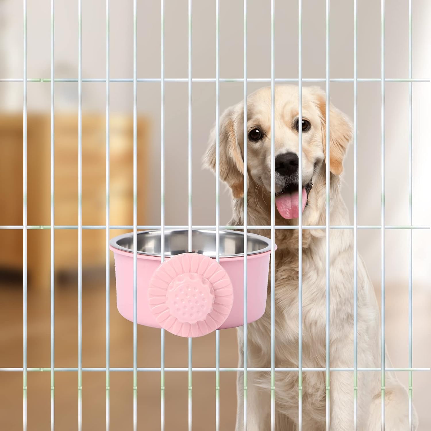 1 ciotola per cibo e acqua rimovibile in acciaio inossidabile rosa da 13,5 cm di diametro per cani, gatti e piccoli animali - 5