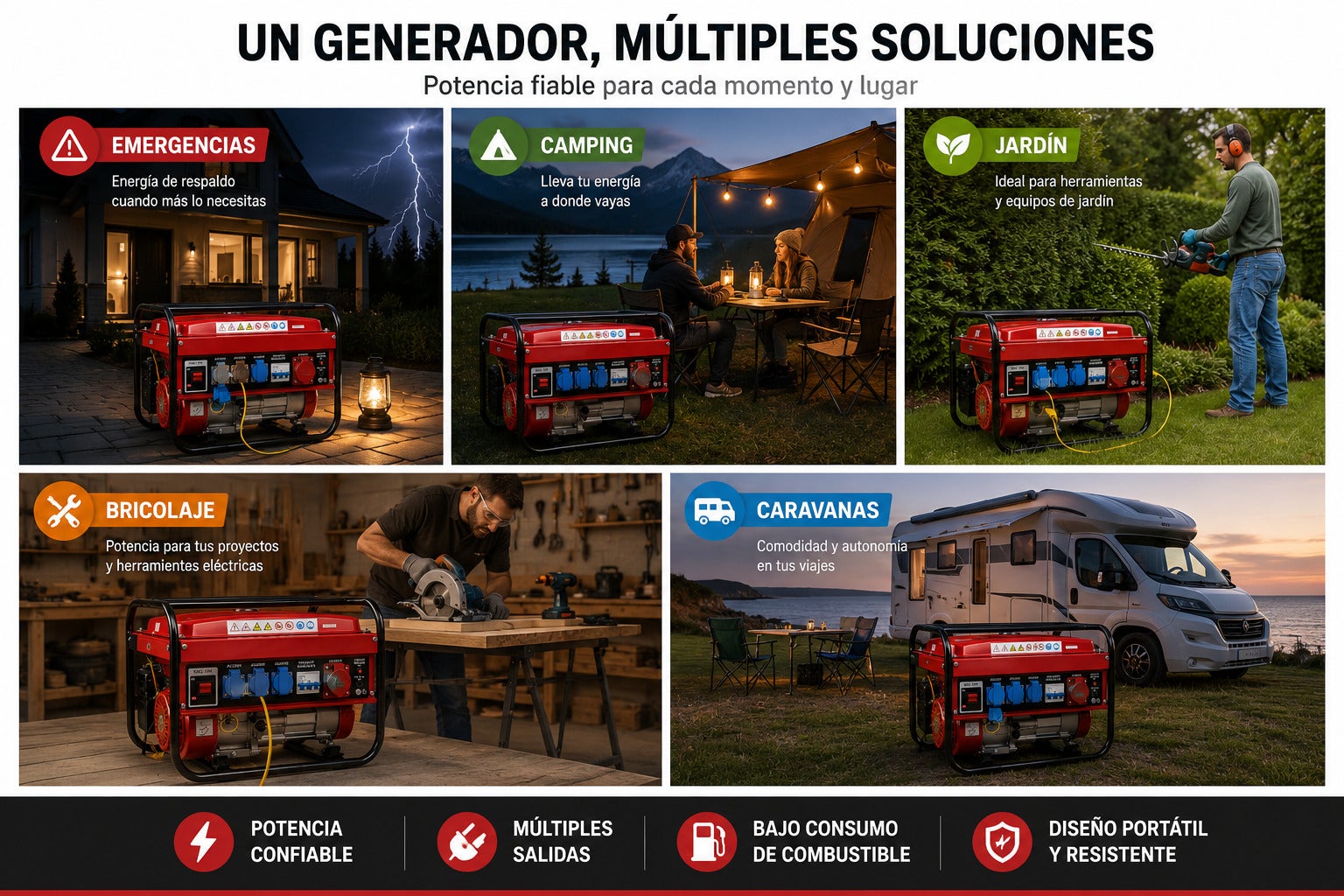 Gerador Elétrico a Gasolina SVE-W5500 4 Tempos 230/380V – 3000W Monofásico + 2500W Trifásico – Depósito 15L – 4 Tomadas - 5