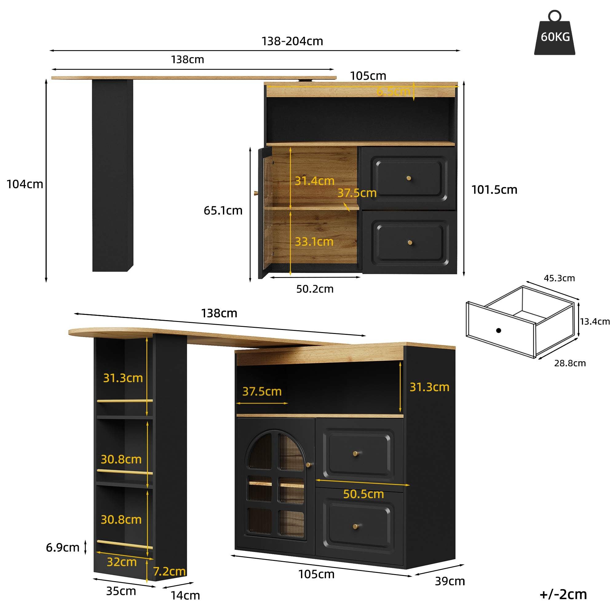 Sideboard Rotativo 360° Moderno com Prateleiras, 2 Gavetas, Prateleira para Snacks e Porta de Vidro Curvado, Design Elegante em MDF - 4