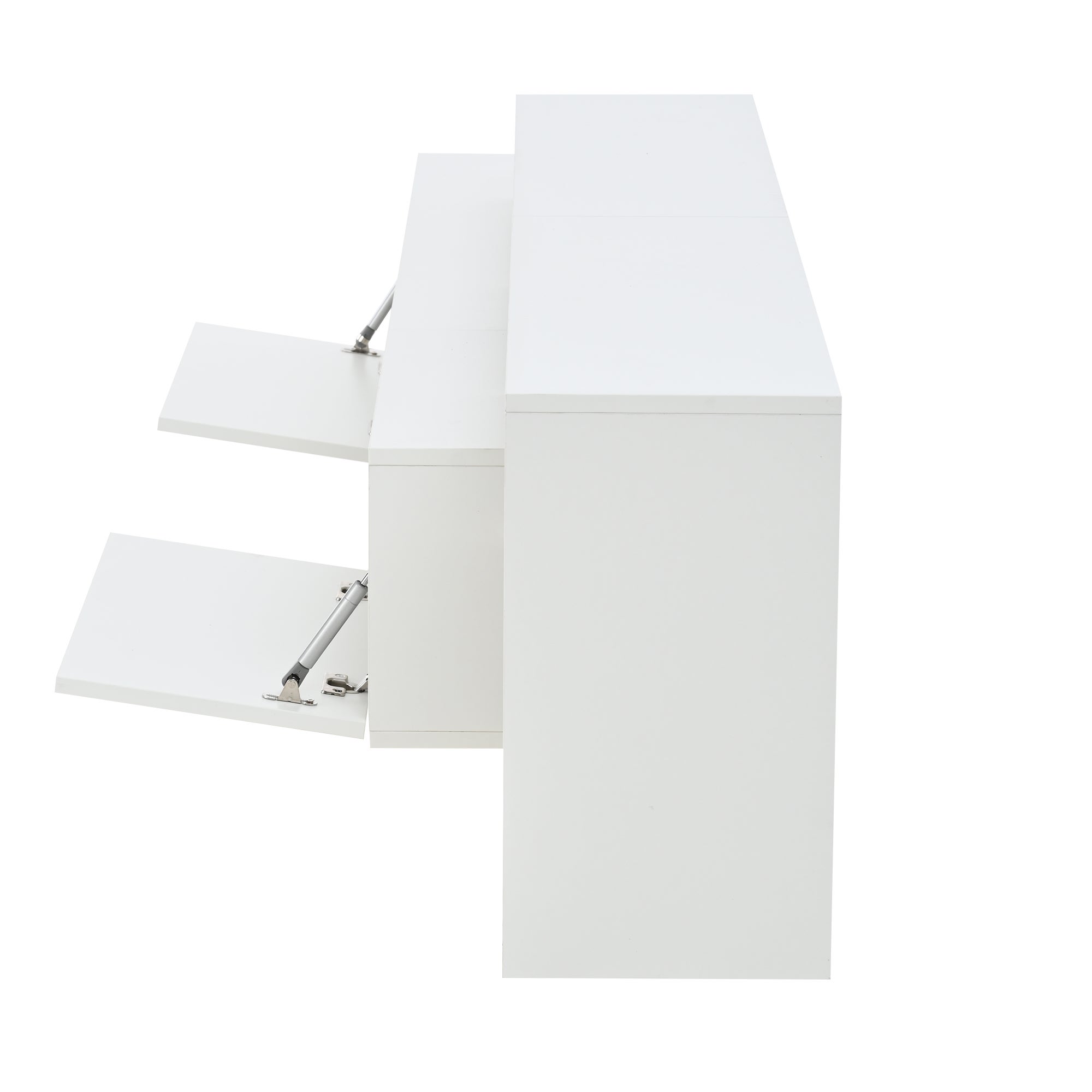 Meble pod TV 190x40x48,5 cm - z oświetleniem LED - z 2 frontami odchylanymi - Otwarta przestrzeń do przechowywania - Błyszczące wykończenie - Biały - 9