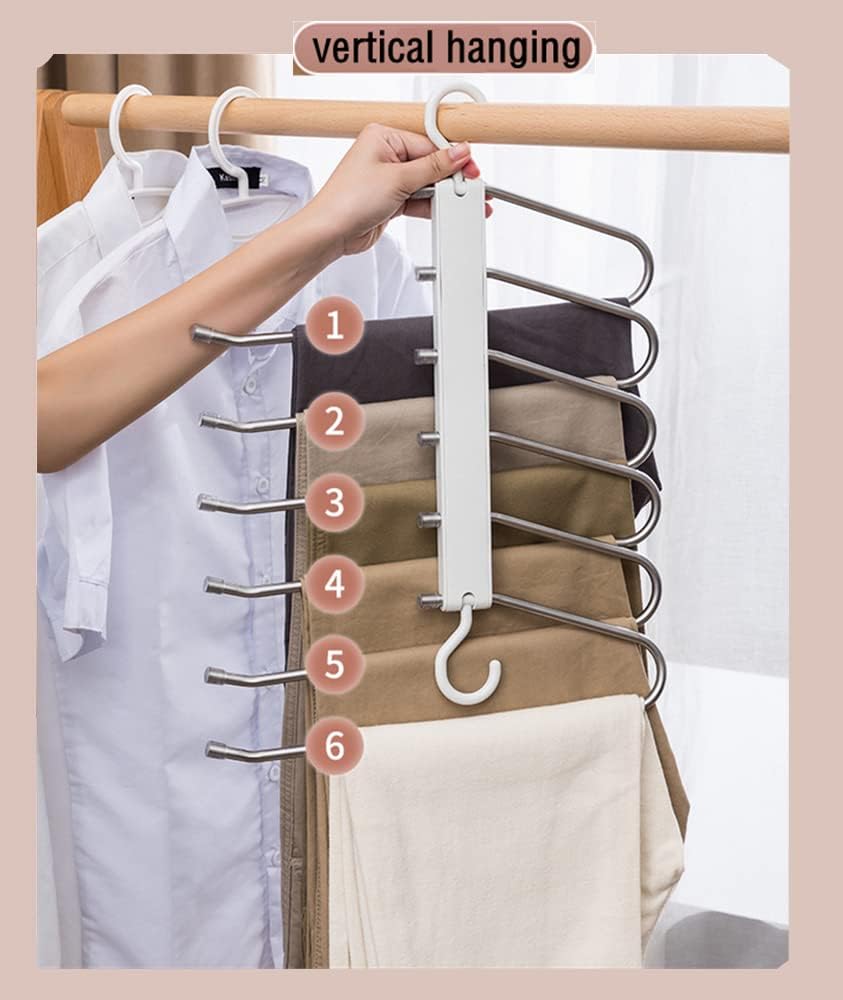 Lot de 2 Cintres Inox 6 Couches – Organiseur Gain de Place Antidérapant, Idéal pour Pantalons, Jeans, Jupes, Dressing - 5