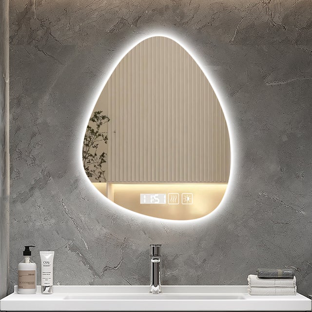 Specchio da bagno LED intelligente anti-appannamento 50*70cm a goccia, luce tricolore regolabile, doppia alimentazione