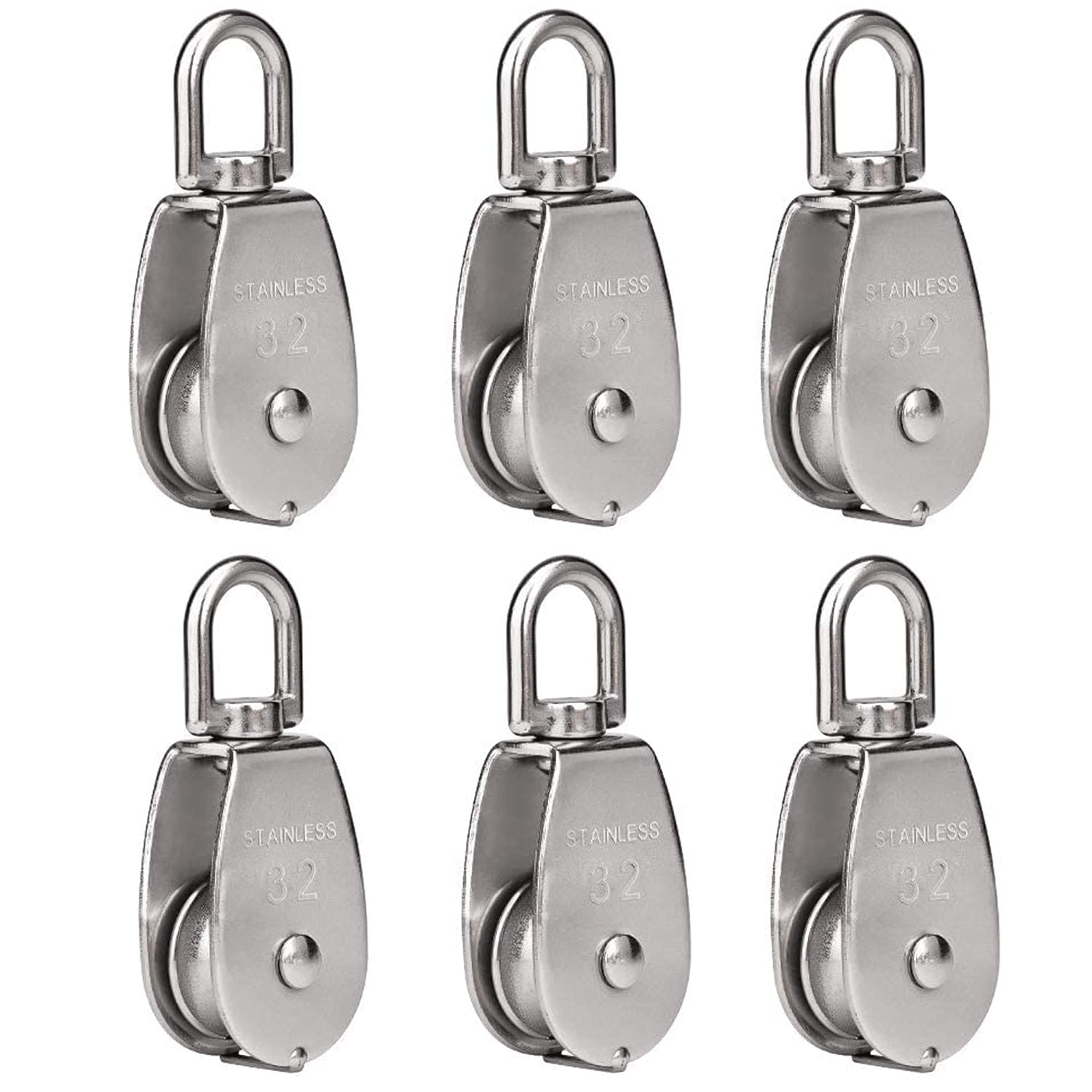 Lot de 6 poulies de levage simples M32 en acier inoxydable