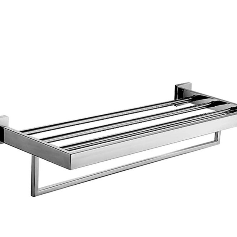 Wieszak na ręczniki ścienny z pojedynczym drążkiem, 59,9 * 22,1 * 12,2 cm, półka łazienkowa, polerowany chrom