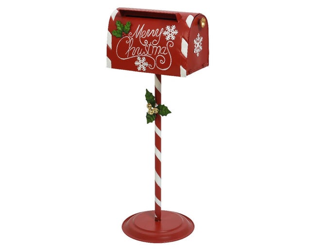 Caixa de correio de Natal decorativa em ferro vermelho e branco, A. 89 cm, DECORIS