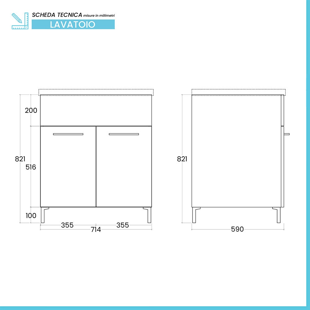 Mobile lavatoio 75x60cm bianco frassino con due ante e vasca in ceramica Revine - 4