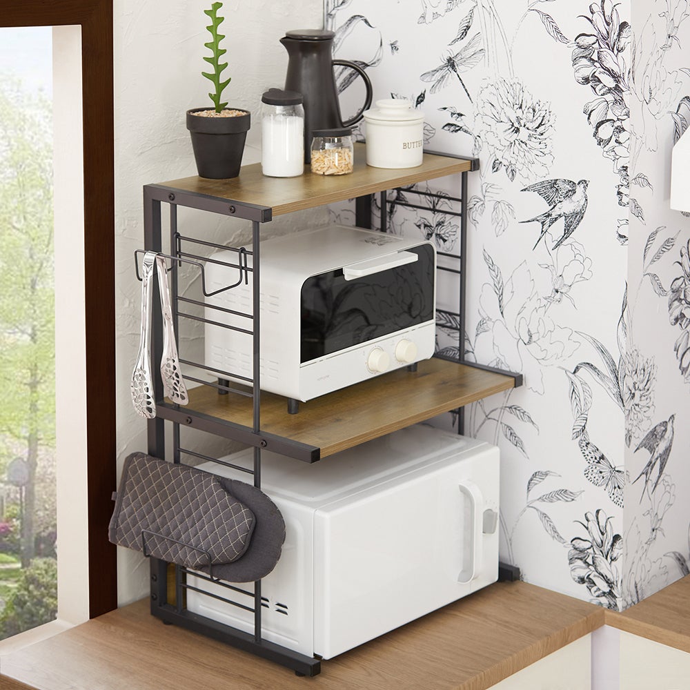 SoBuy Étagères Micro-Ondes de Cuisine Support Étagère de Cuisine 2 Niveaux, Marron, KCR08-PF - 8