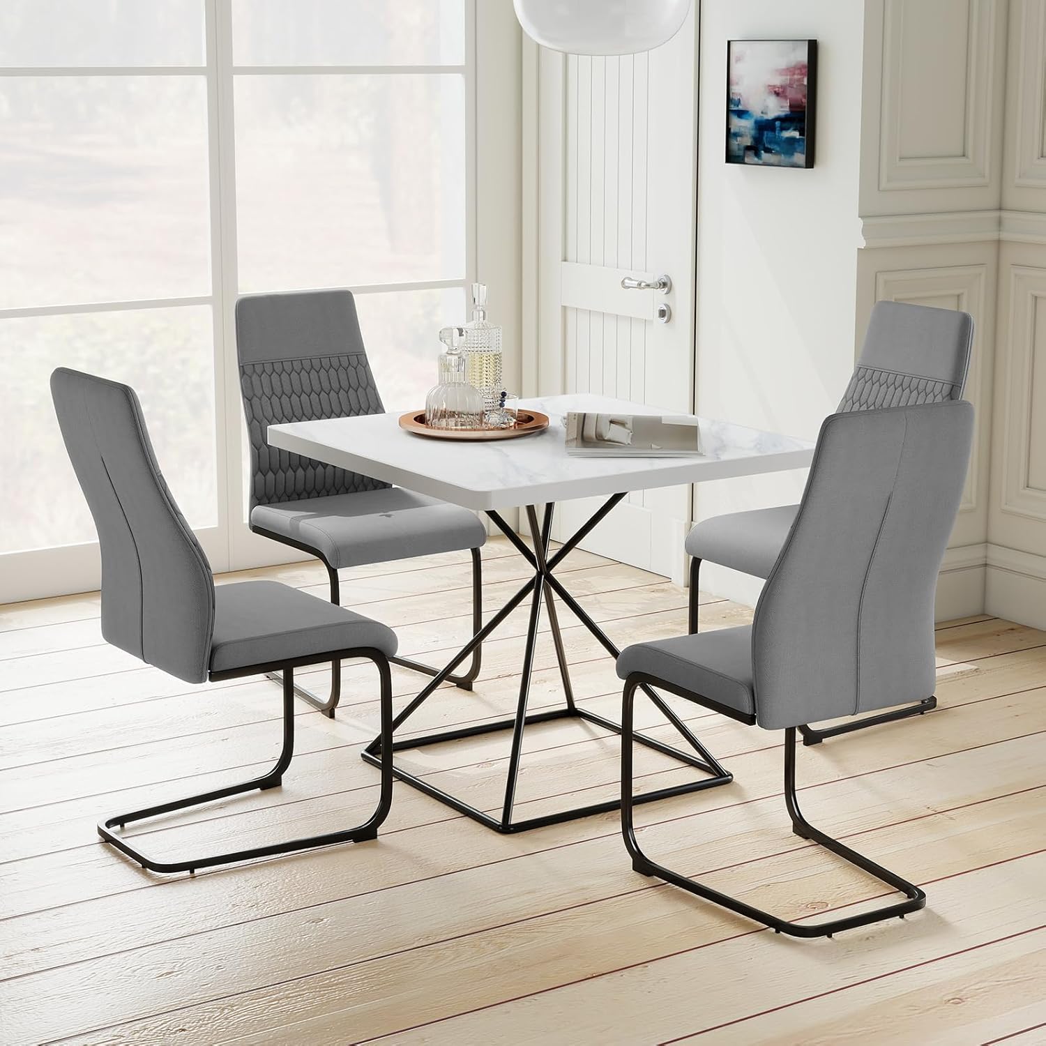 Zestaw 4 Krzeseł do Jadalni z Konstrukcją w Kształcie Litery C, Krzesła z Ergonomicznym, Wysokim Oparciem, Nośność do 150 kg, 44 x 60 x 98 cm