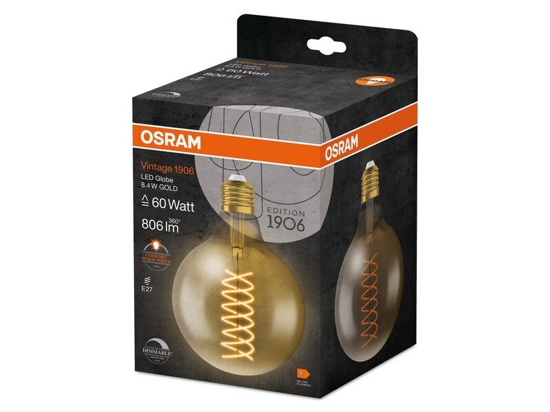 OSRAM Lampada LED Vintage 1906 Classic GLOBE125 FIL 60, E27, Dimmerabile, Forma Globo, Oro, 8.4 W, 806 lm, 2400 K, Luce Bianca molto calda, basso cons - 2