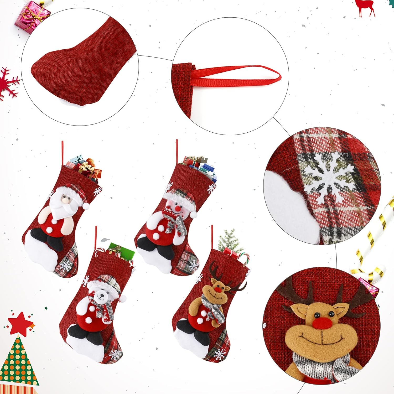 Calcetines navideños, juego de 4 calcetines navideños para colgar en la chimenea, bolsas para dulces, 23 cm. - 4