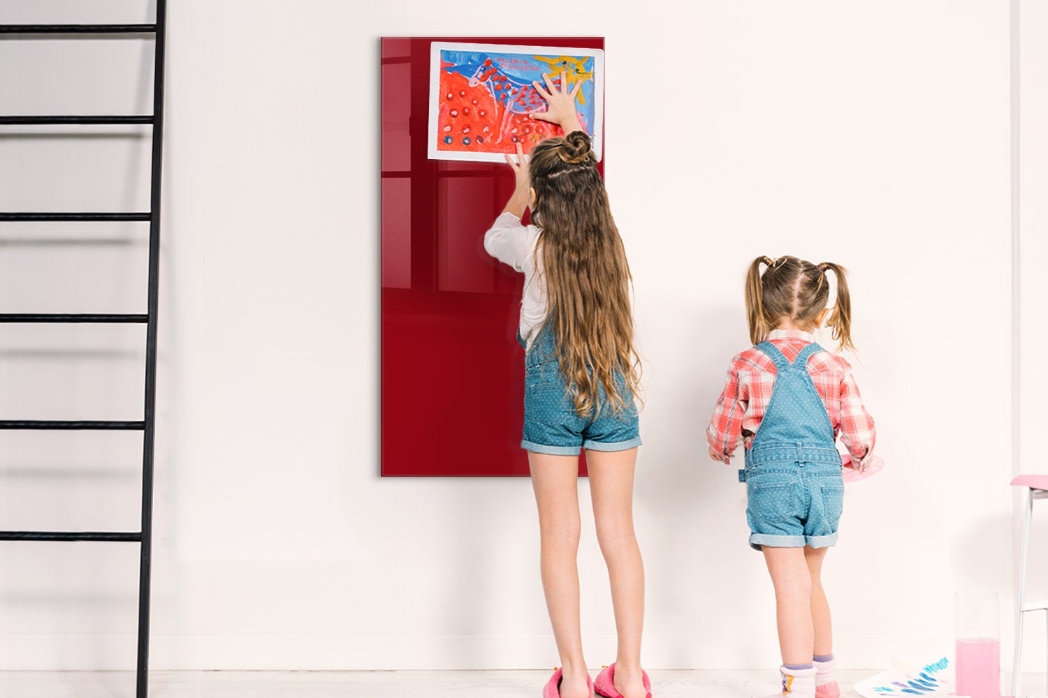 Tableau magnétique mural, Tulup - 60x120 cm - Couleur rouge, 5 aimants, une éponge, un marqueur blanc - 3