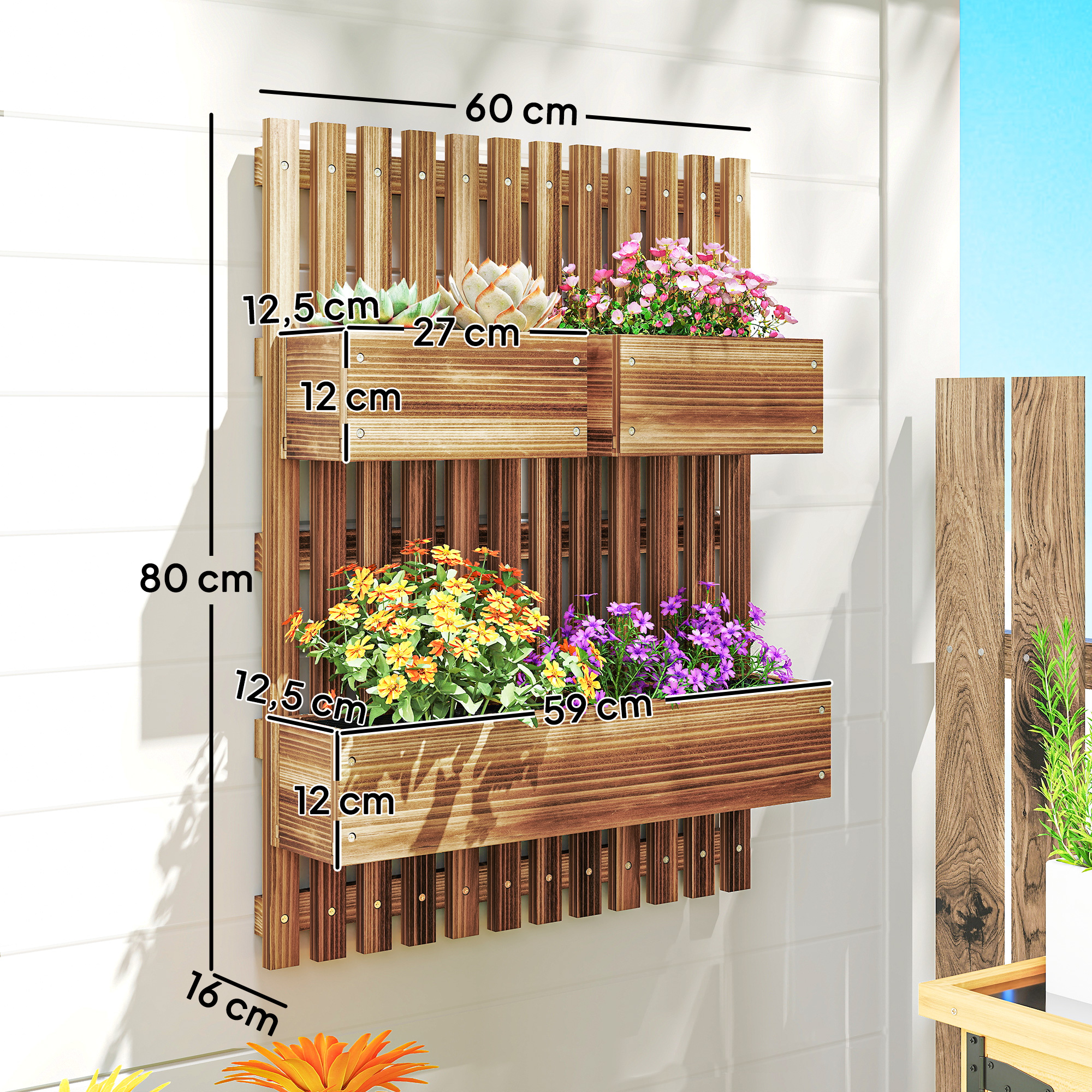 Jardinière murale en bois de sapin avec 3 bacs amovibles - 3