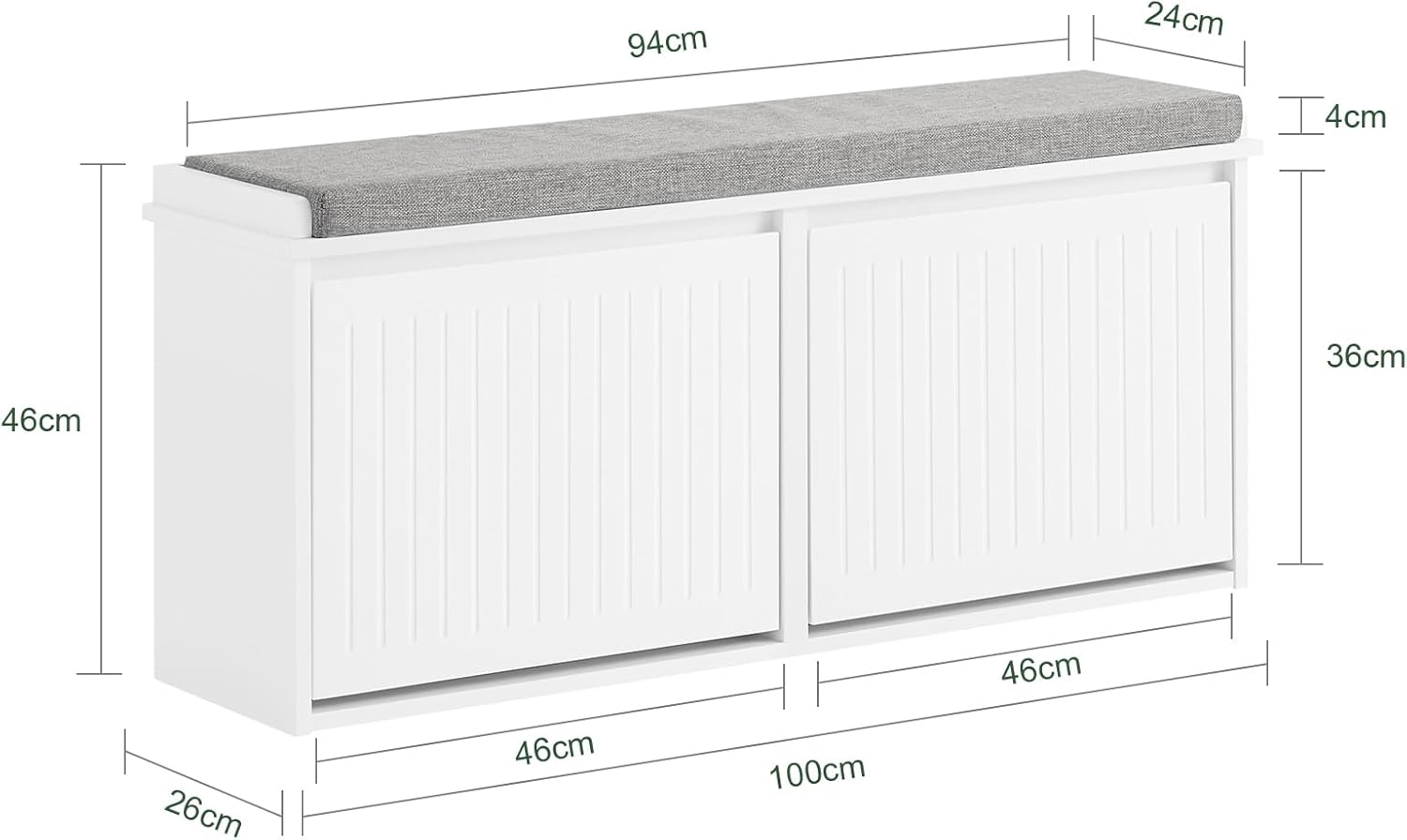 SoBuy Banc à Chaussures Meuble à Chaussures avec Assise Coussin Rembourré et 2 Abattants, Blanc, FSR98-XL-W - 3