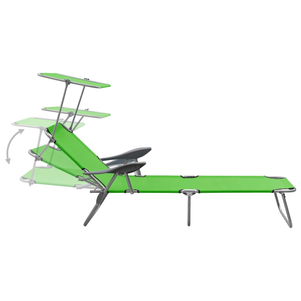 Chaise longue avec auvent Acier Vert - 3