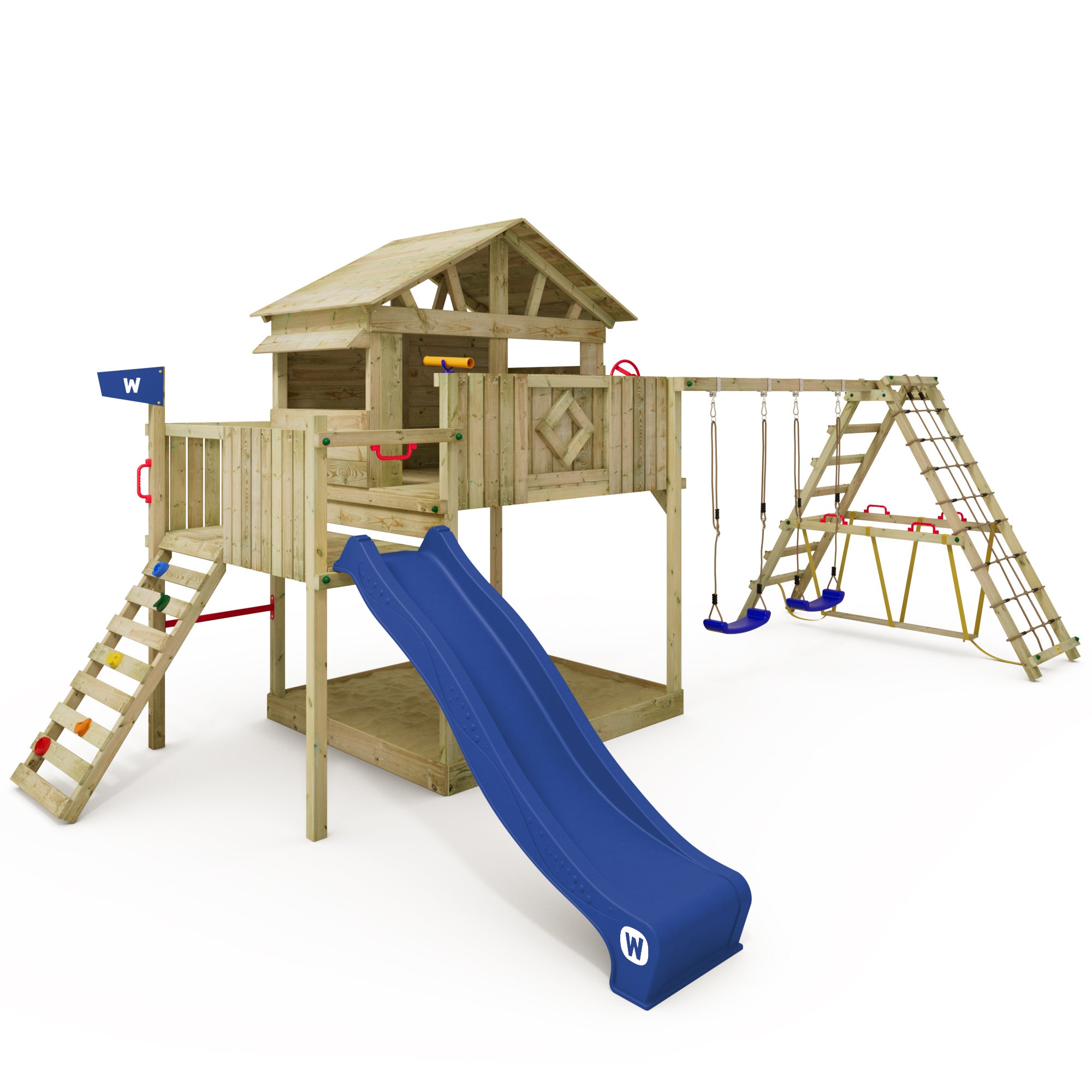 Tour de jeux Wickey Smart Cave avec balançoire et cabane, couleur rouge