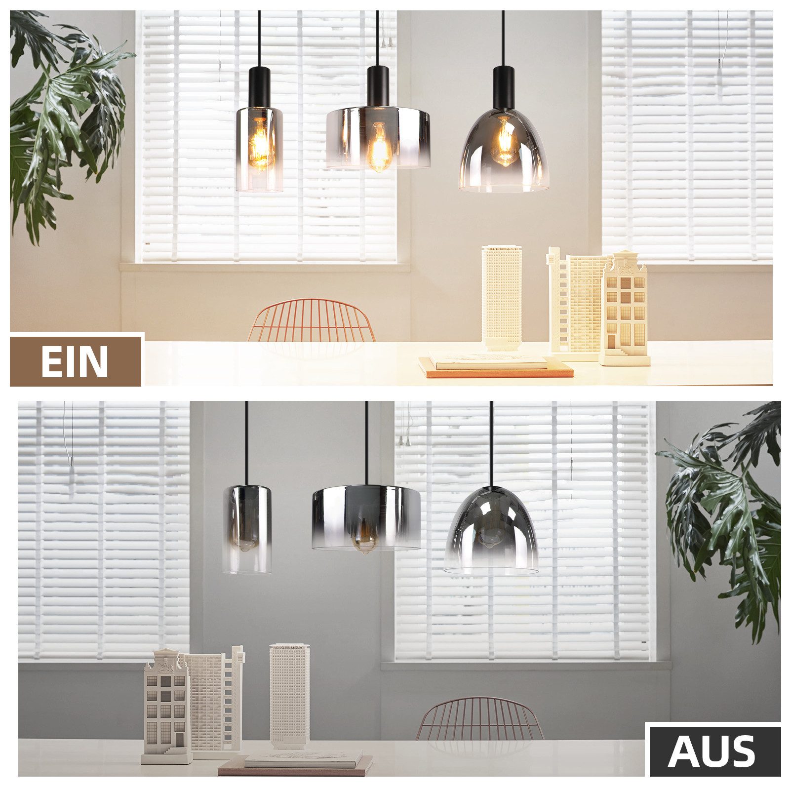 NETTLIFE Lampe à Suspension Pour Table à Manger Vintage En Verre Gris Fumé E27 Réglable En Hauteur Pour Salon - 5