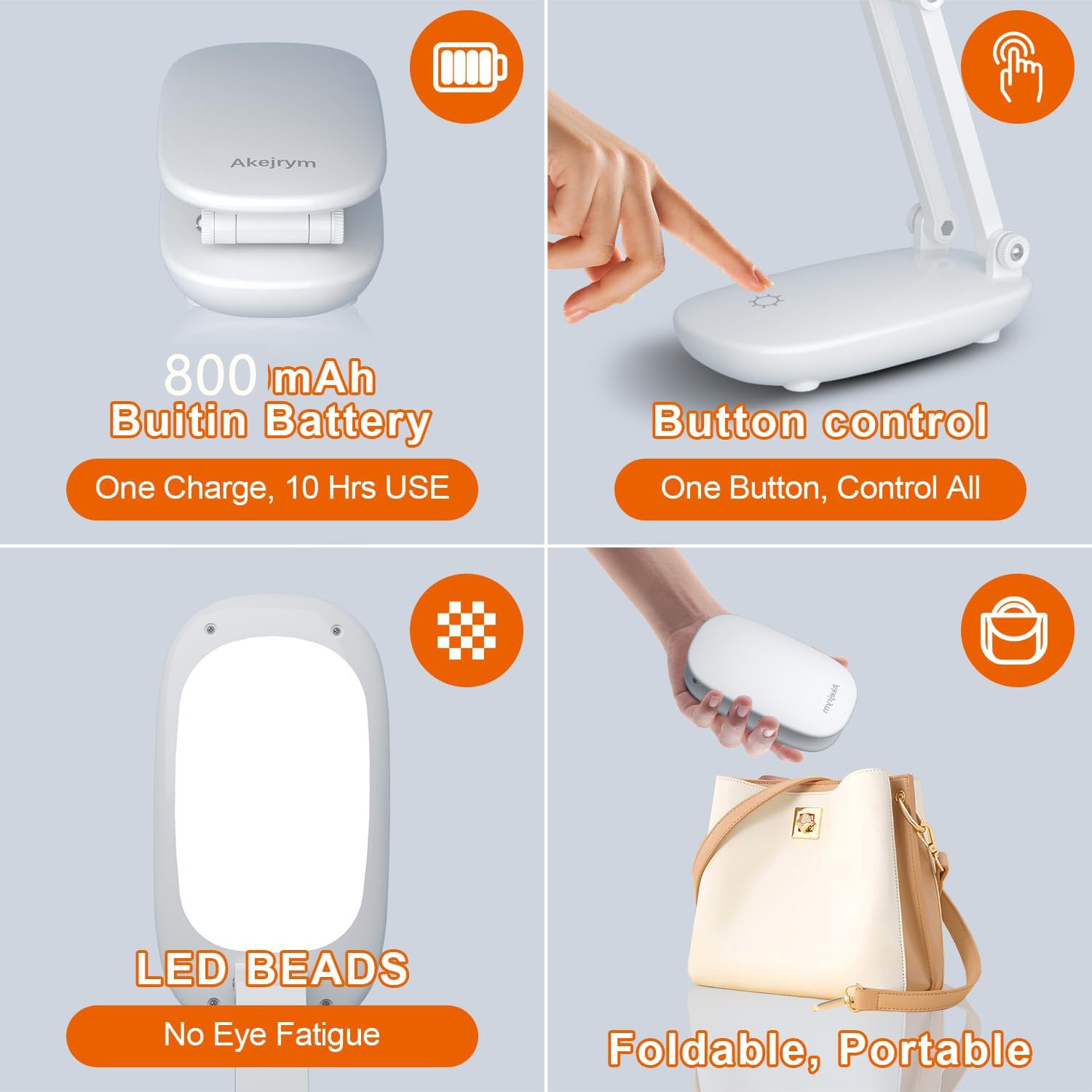 NICOLA Lampe de bureau sans fil LED, lampe de bureau pliante rechargeable, température de couleur 3000K-4500K-6500K, lampe de bureau tactile rotative - 5
